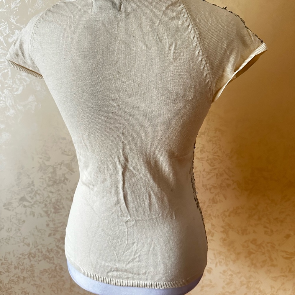 Cache Silver Sequin Fitted Cap Sleeve Blouse - image 3